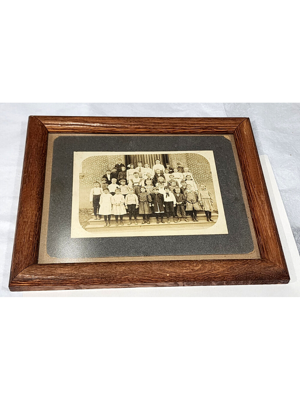 Antique 1900s School Class Photo Print Matched Modern 11.5x9.5 Oak Style Frame